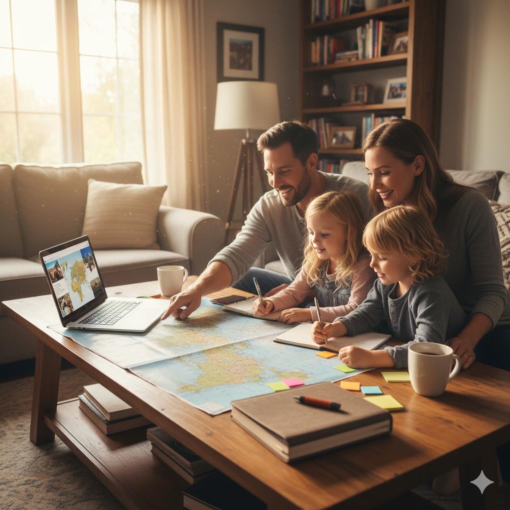 Parent connecting with children over a video call